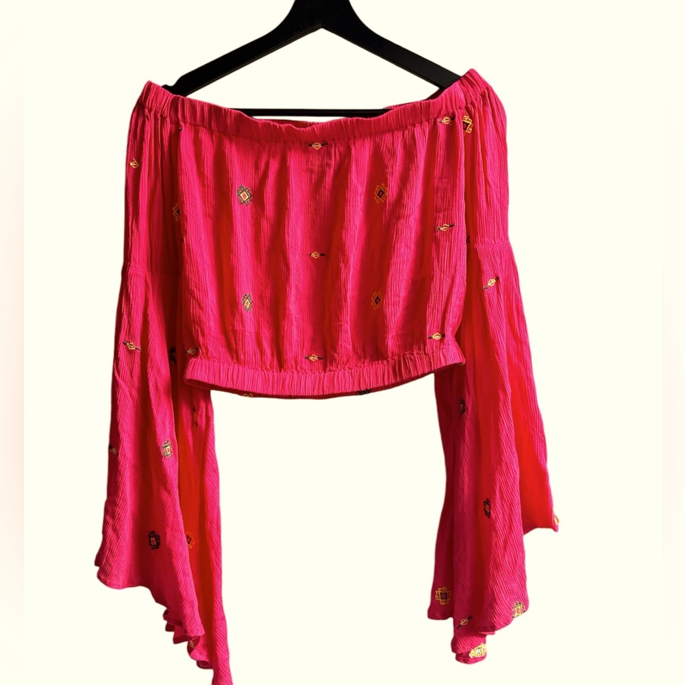 Splash fashionable Crop Top off shoulder Blouse for Women sz 10 in pink